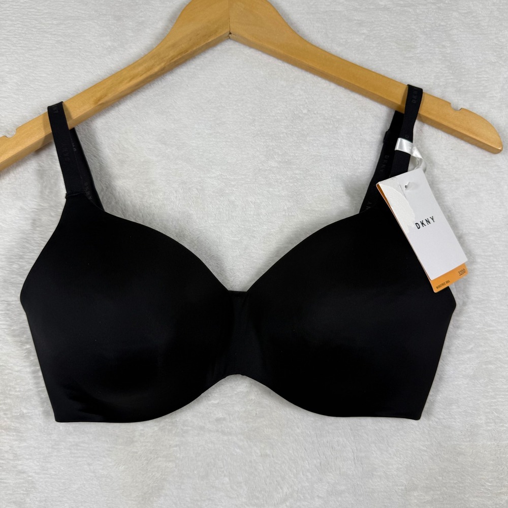 DKNY Black Wirefree T-Shirt‎ Bra Smooth Padded Seamless DK4047 Womens 32DD NEW
